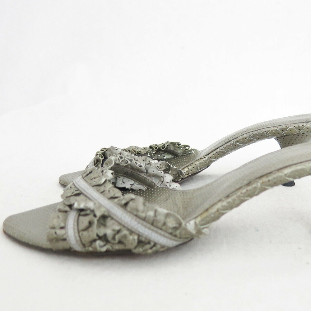 Gray Sandals Size 37 Silver Leather heeled slide 7 - Picture 2 of 8